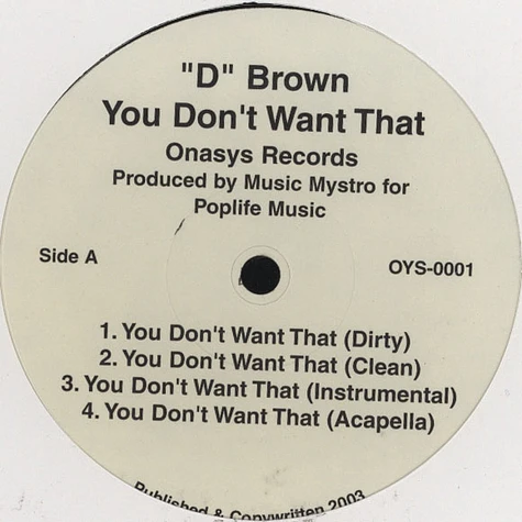 D Brown - You dont want that