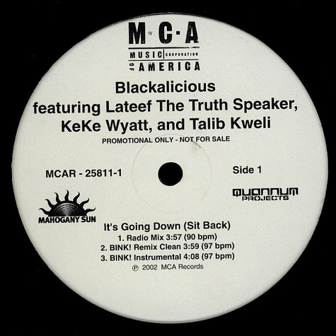 Blackalicious - It's Going Down (Sit Back) Remixes