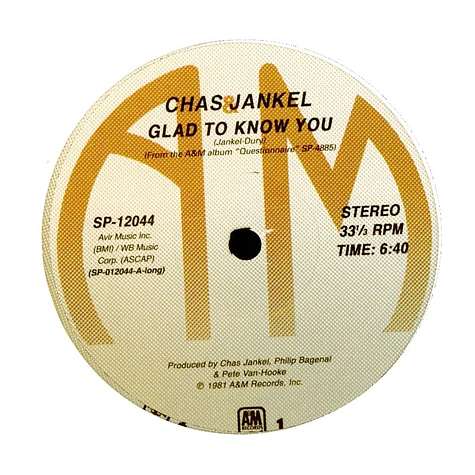 Chas Jankel - Glad To Know You