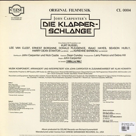John Carpenter In Zusammenarbeit Mit Alan Howarth - Die Klapperschlange (Original Filmmusik)
