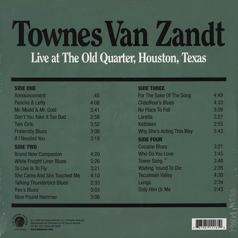 Townes Van Zandt - Live at the Old Quarter Black Vinyl Edition
