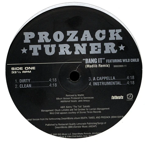 Prozack Turner - Bang It (Madlib Remix) / Like That Y'All