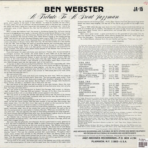 Ben Webster - A Tribute To A Great Jazzman