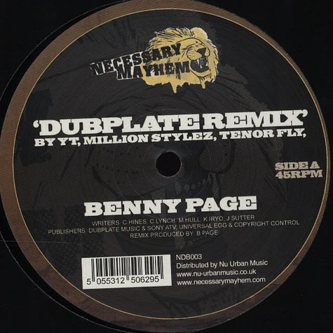 YT, Million Stylez & Tenor Fly - Dubplate Original & Benny Page Remix