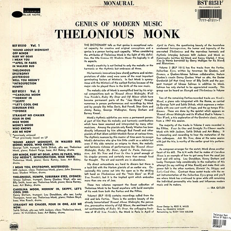 Thelonious Monk - Genius Of Modern Music Volume 2