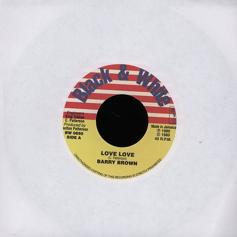 Barry Brown / Tony Tuff - Love Love / Lots Of Loving