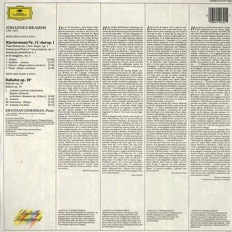 Johannes Brahms / Krystian Zimerman - Klaviersonate Nr.1 / 4 Balladen op.10
