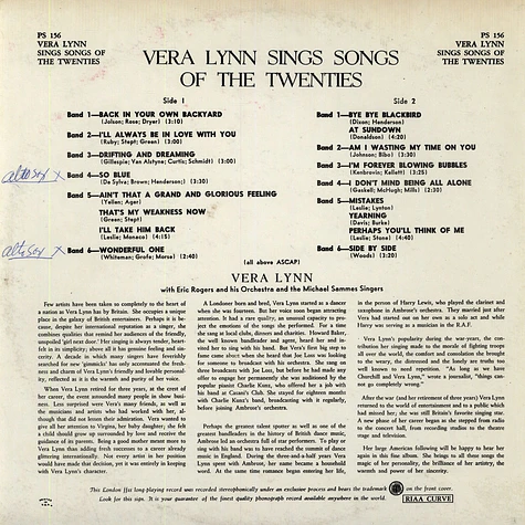 Vera Lynn with Eric Rogers and his Orchestra - Vera Lynn Sings Songs Of The Twenties