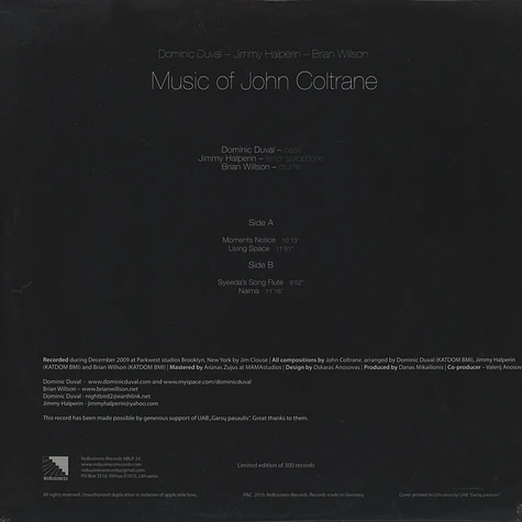 Dominic Duval, Jimmy Halperin & Brian Willson - Music Of John Coltrane