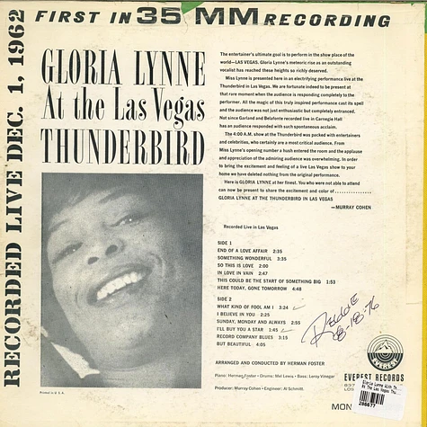 Gloria Lynne With The Herman Foster Trio - At The Las Vegas Thunderbird