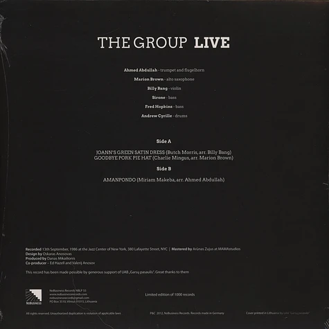 Group, The (Ahmed Abdullah, Marion Brown, Billy Bang, Sirone, Fred Hopkins and Andrew Cyrille) - Live