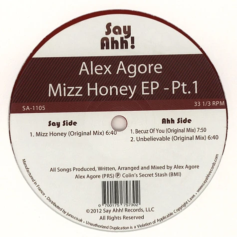 Alex Agore - Mizz Honey EP - Part 1