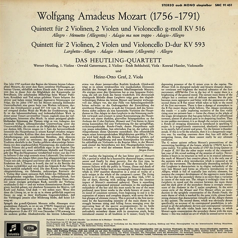 Wolfgang Amadeus Mozart / Heutling-Quartett - String quintet KV 516 & KV 593
