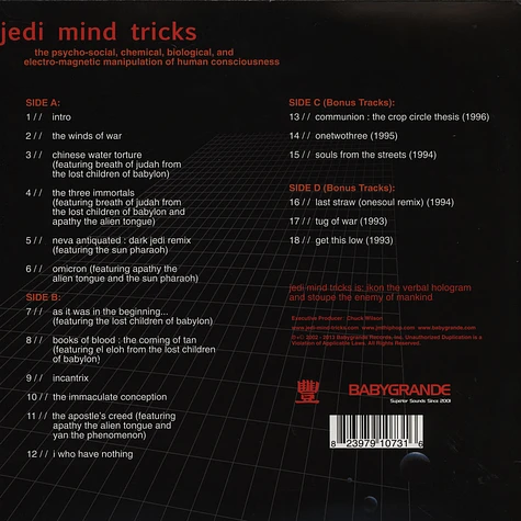 Jedi Mind Tricks - The Psycho-Social, Chemical, Biological, And Electro-Magnetic Manipulation Of Human Consciousness Red Vinyl Edition