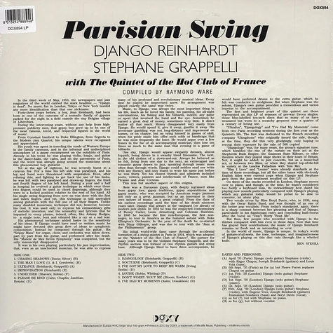 Django Reinhardt & Stephane Grappelli With The Quintet Of The Hot Club Of France - Parisian Swing