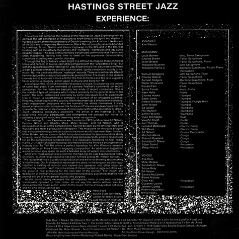 The Hastings Street Jazz Experience - Detroit Jazz Composers Ltd.