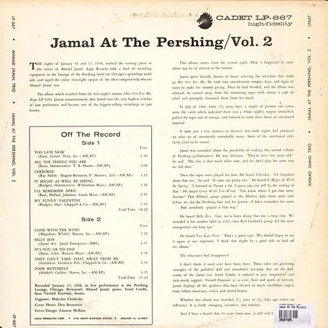 Ahmad Jamal Trio - Jamal At The Pershing Vol. 2