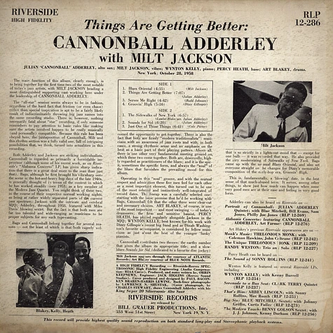 Cannonball Adderley With Milt Jackson - Things Are Getting Better