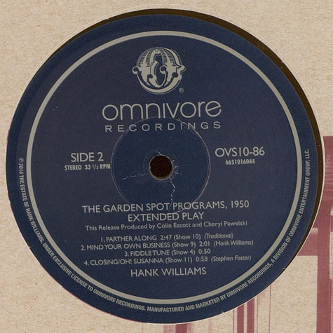 Hank Williams - The Garden Spot Programs, 1950 — Extended Play