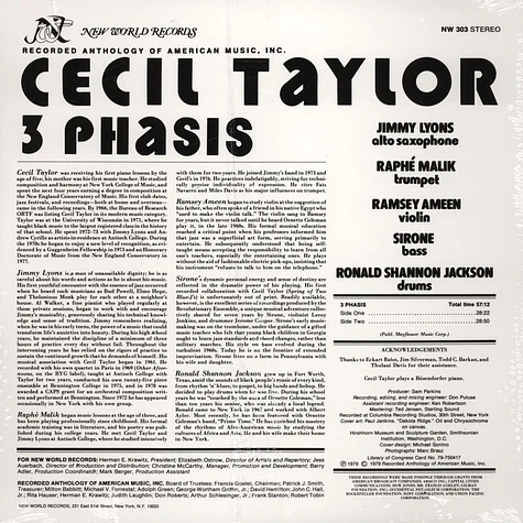 Cecil Taylor - 3 Phasis