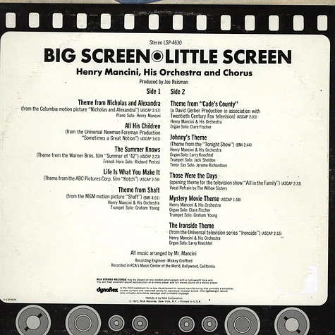 Henry Mancini And His Orchestra And Chorus - Big Screen - Little Screen