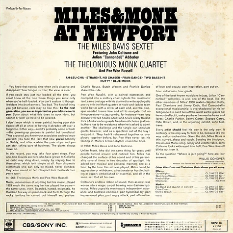 The Miles Davis Sextet & The Thelonious Monk Quartet - Miles & Monk At Newport