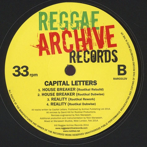 Capital Letters - Smoking My Ganja Rootikal Remix EP