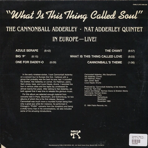The Cannonball Adderley Quintet - What Is This Thing Called Soul (In Europe - Live!)