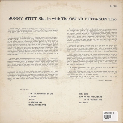 Sonny Stitt With The Oscar Peterson Trio - Sonny Stitt Sits In With The Oscar Peterson Trio