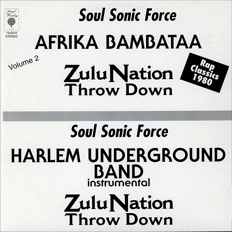 Afrika Bambaataa & Soulsonic Force / Harlem Underground Band - Zulu Nation Throw Down (Volume #2)