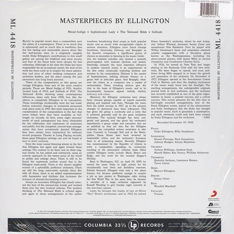Duke Ellington - Masterpieces By Ellington 200g Vinyl Edition
