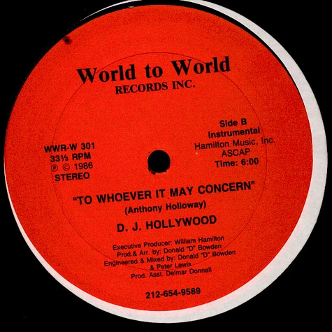 DJ Hollywood - To Whoever It May Concern