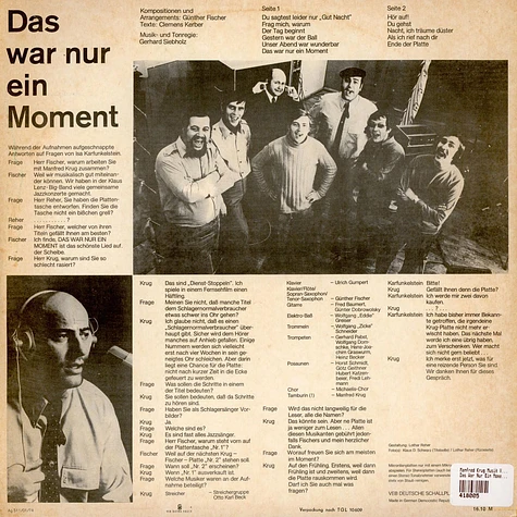 Manfred Krug , Musik Von Günther Fischer - Das War Nur Ein Moment (No. 1)