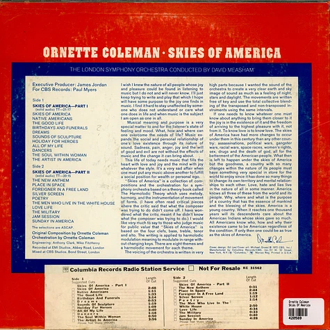 Ornette Coleman, The London Symphony Orchestra Conducted By David Measham - Skies Of America