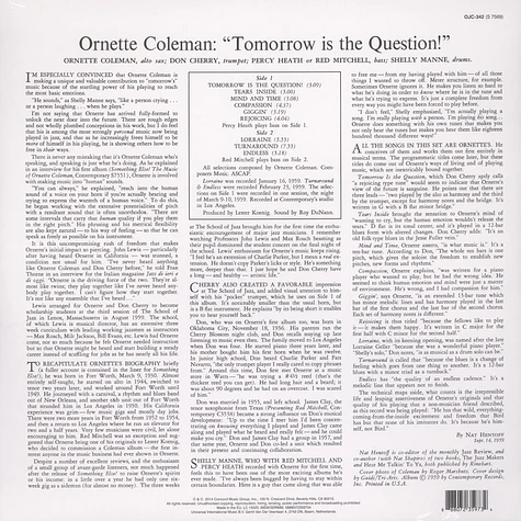 Ornette Coleman - Tomorrow Is The Question Back To Black Edition