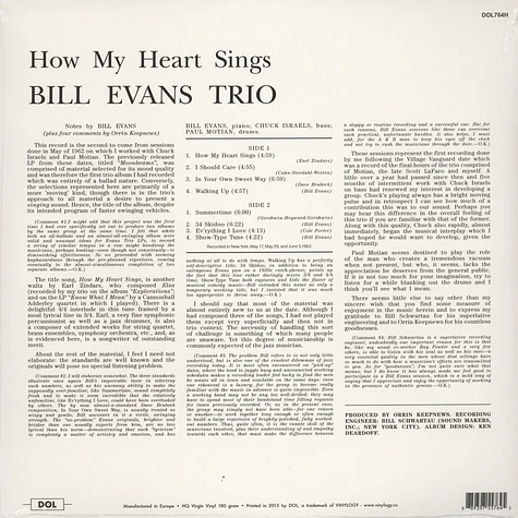 Bill Evans - How My Heart Sings! 180g Vinyl Edition