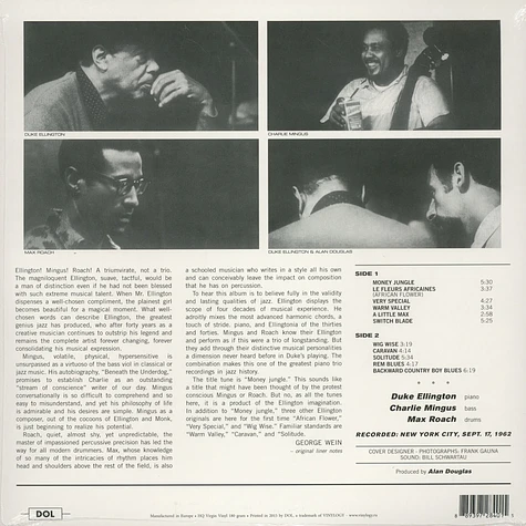 Duke Ellington Charles Mingus Max Roach - Money Jungle 180g Vinyl Edition