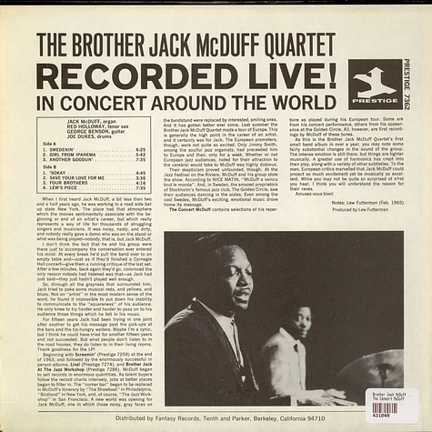 The Brother Jack McDuff Quartet - The Concert McDuff
