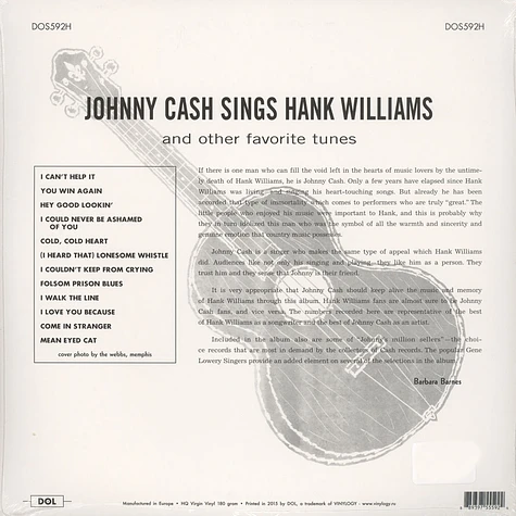 Johnny Cash - Sings Hank Williams 180g Vinyl Edition