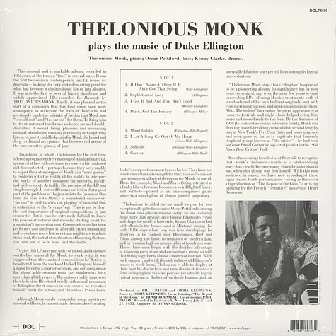 Thelonious Monk - Plays Duke Ellington 180g Vinyl Edition