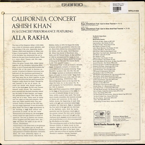 Aashish Khan & Alla Rakha - California Concert