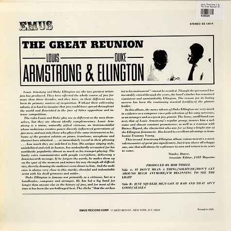 Louis Armstrong & Duke Ellington - The Great Reunion Of Louis Armstrong & Duke Ellington
