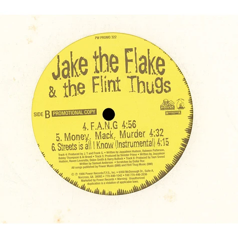 Jake The Flake & The Flint Thugs - Streets Is All I Know / F.A.N.G. / Money, Mack, Murder