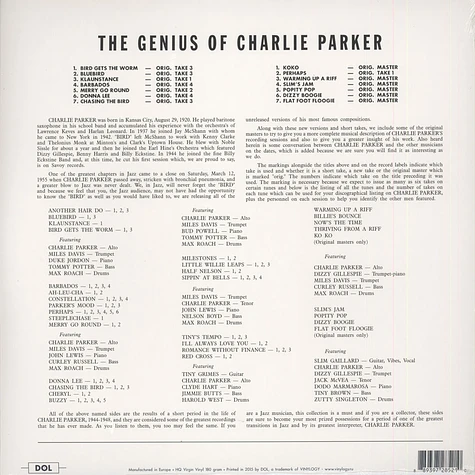 Charlie Parker - The Genius Of Charlie Parker 180g Vinyl Edition