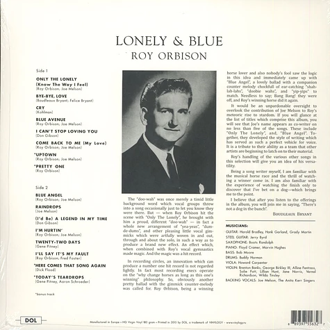 Roy Orbison - Lonely And Blue 180g Vinyl Edition