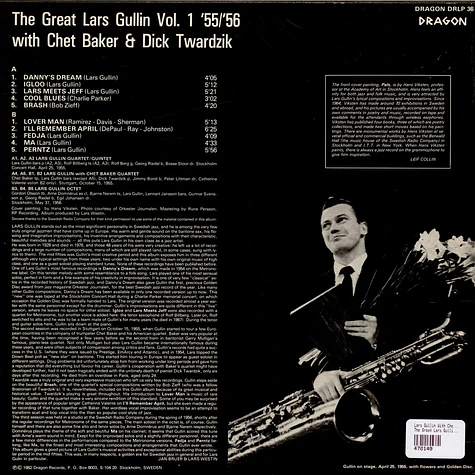 Lars Gullin With Chet Baker & Dick Twardzik - The Great Lars Gullin Vol. 1 '55/'56