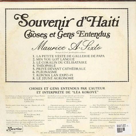 Maurice A. Sixto - Souvenir D'Haiti - Choses Et Gens Entendus