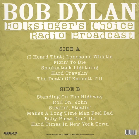 Bob Dylan - Folksinger's Choice Radio Broadcast