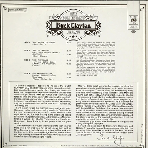 Buck Clayton - The Golden Days Of Jazz (Swingin' Buck Clayton Jams Count Basie & Benny Goodman)
