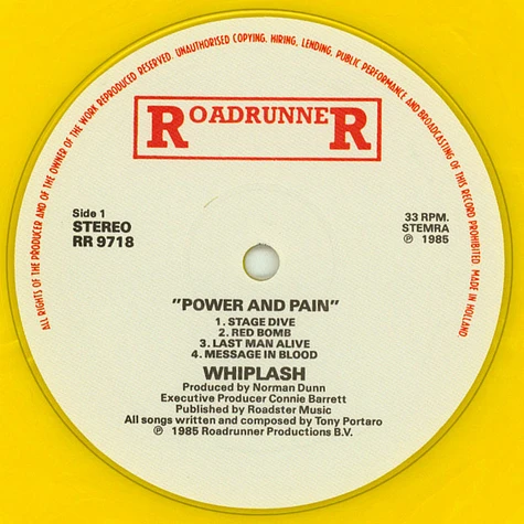 Whiplash - Power And Pain Yellow Vinyl Edition